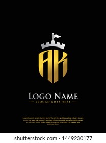 initial AK letter with shield style logo template vector
