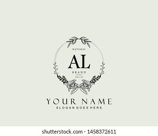 Initial AL beauty monogram and elegant logo design, handwriting logo of initial signature, wedding, fashion, floral and botanical with creative template.