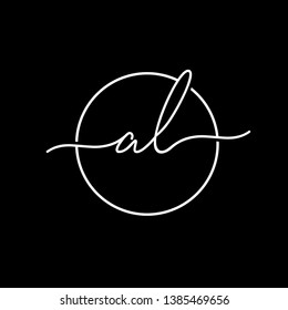 Initial al inside circle monogram handwriting . Modern logo design template isolated on black background