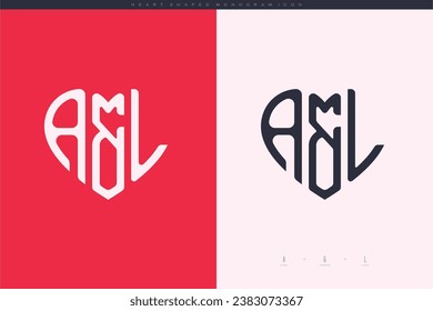 Anfangsbuchstaben von AL mit rotem Herzen und Logo mit flachem Monographiekonzept