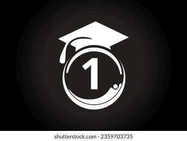 Initial alphabet 1 with the Graduation ceremony. Congratulations graduates design for stamps, logos, cards, and invitations template