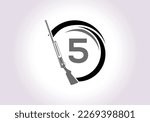 Initial alphabet 5 with gun sign. Inspiration hunting club logo vector Template. 