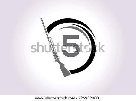 Initial alphabet 5 with gun sign. Inspiration hunting club logo vector Template. 