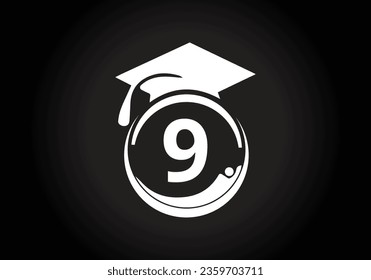 Initial alphabet 9 with the Graduation ceremony. Congratulations graduates design for stamps, logos, cards, and invitations template