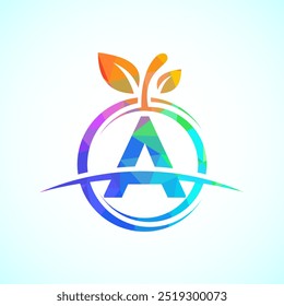 Alfabeto inicial A con el logotipo abstracto de la manzana. Plantilla de diseño de logotipo de comida saludable