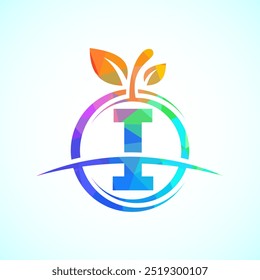Initial alphabet I with the abstract apple logo. Healthy food logo design template
