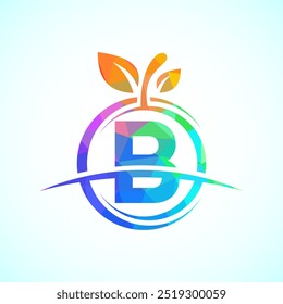 Initial alphabet B with the abstract apple logo. Healthy food logo design template