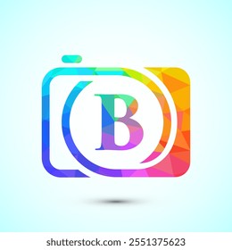 Initial alphabet B with a camera icon. Low poly style logo for photography business