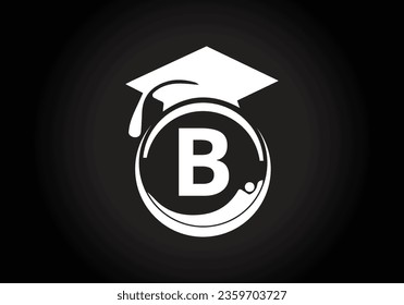 Initial alphabet B with the Graduation ceremony. Congratulations graduates design for stamps, logos, cards, and invitations template
