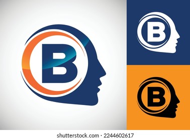 Initial alphabet B with the human brain, A Logo for science, medical research, technology, AI