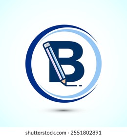 Initial alphabet B with a pencil icon. Logo for education, student or corporate identity