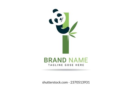 Initial I alphabet with bamboo panda. Letter I symbol for business and company identity