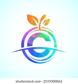 Alfabeto inicial C com o logotipo abstrato da maçã. Modelo de design de logotipo de alimentos saudáveis