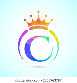 Initial alphabet C with a crown. Royal, King, queen luxury symbol. Font emblem