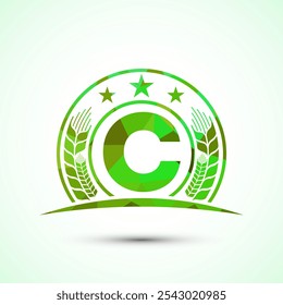 Initial alphabet C incorporated with Wheat, barley, or rye. Logo for agriculture business and company identity