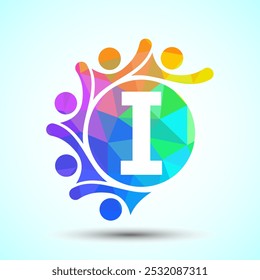 Alfabeto inicial I con personas conectadas. Equipo, símbolo del logotipo de la cooperación