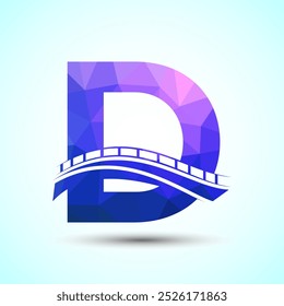 Initial alphabet D with bridge sign. Abstract bridge logo design template. Low poly logo for construction business and company identity.