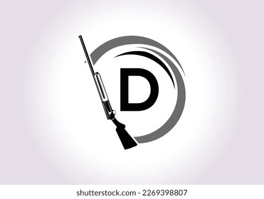 Ursprüngliches Alphabet D mit Schusszeichen. Inspiration Jagd Club Logo Vektorvorlage. 