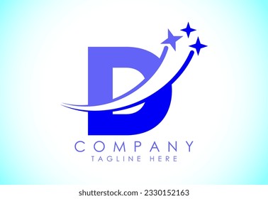 Initial alphabet D with swoosh and star sign. Shooting star logo design vector template for business and company identity