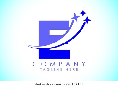 Initial alphabet E with swoosh and star sign. Shooting star logo design vector template for business and company identity