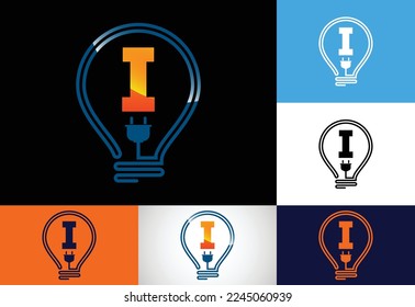 Initial alphabet I with an electric bulb. Electric bulb logo vector template. Electricity logo