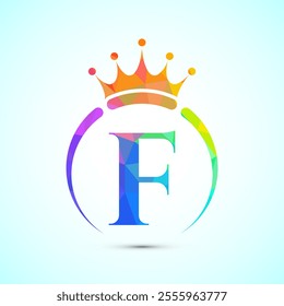 Initial alphabet F with a crown. Royal, King, queen luxury symbol. Font emblem