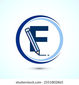 Initial alphabet F with a pencil icon. Logo for education, student or corporate identity