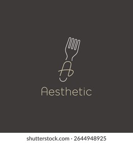 Initial alphabet A with fork line art outline logo design vector icon sign symbol illustration