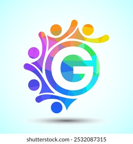 Anfangsalphabet G mit verbindenden Personen. Team, Zusammenarbeit Logo Zeichen Symbol