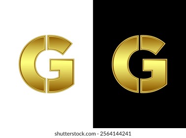 Initial alphabet G in gold color. Graphic alphabet symbol for corporate business identity
