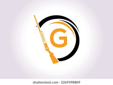 Initial alphabet G with gun sign. Inspiration hunting club logo vector Template. 