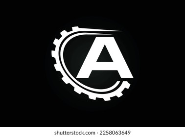 Initial A alphabet with a gear. Gear engineer logo design. Logo for automotive, mechanical, technology, setting, repair business, and company identity