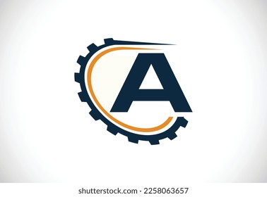 Initial A alphabet with a gear. Gear engineer logo design. Logo for automotive, mechanical, technology, setting, repair business, and company identity