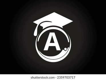 Initial alphabet A with the Graduation ceremony. Congratulations graduates design for stamps, logos, cards, and invitations template