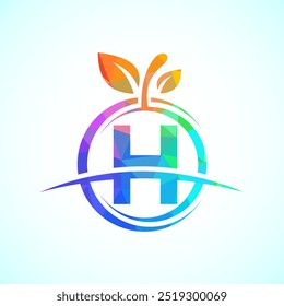 Alfabeto inicial H com o logotipo abstrato da maçã. Modelo de design de logotipo de alimentos saudáveis