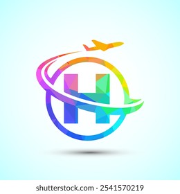 Initial alphabet H with aeroplane. Travel icons. Aviation logo sign, Flying symbol. Flight icon low poly style