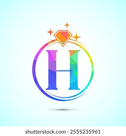 Initial alphabet H in a circle with diamond. Diamond ring logo. Jewelry logo design concept