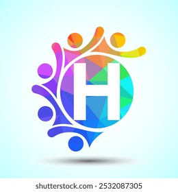 Initial alphabet H with connecting people. Team, cooperation logo sign symbol