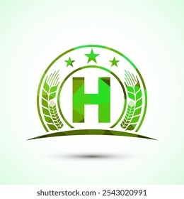 Initial alphabet H incorporated with Wheat, barley, or rye. Logo for agriculture business and company identity