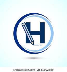 Initial alphabet H with a pencil icon. Logo for education, student or corporate identity