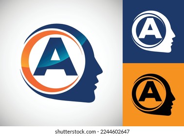Initial alphabet A with the human brain, A Logo for science, medical research, technology, AI