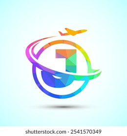 Initial alphabet J with aeroplane. Travel icons. Aviation logo sign, Flying symbol. Flight icon low poly style