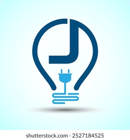 Initial alphabet J with an electric bulb and plug. Electricity logo design template