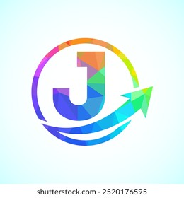 Design inicial do logotipo do alfabeto J incorporado com a seta. Conceito de logotipo financeiro ou de sucesso