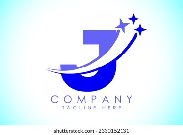 Initial alphabet J with swoosh and star sign. Shooting star logo design vector template for business and company identity