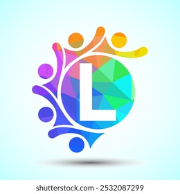 Anfangsalphabet L mit verbindenden Personen. Team, Zusammenarbeit Logo Zeichen Symbol