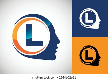 Initial alphabet L with the human brain, A Logo for science, medical research, technology, AI