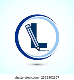 Initial alphabet L with a pencil icon. Logo for education, student or corporate identity