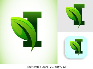 Initial I alphabet with a leaf. Eco-friendly logo concept. Graphic alphabet symbol for business and company identity.