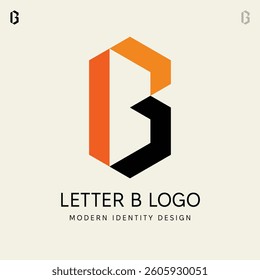 Initial Alphabet Letter B Logo Design – Modern Geometric, Asymmetric, Vector Icon in Black, and Orange colors for Business, Startup, Tech, Marketing, and Corporate Branding Identity (EPS 10 Format)